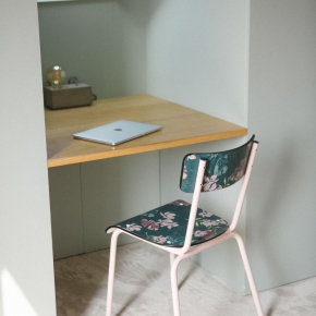 Chaise d’écolier Adulte Suzie Stratifié Dossier & Assise imprimé Tropiques - pieds Rose Poudré