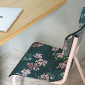 Chaise d’écolier Adulte Suzie Stratifié Dossier & Assise imprimé Tropiques - pieds Rose Poudré
