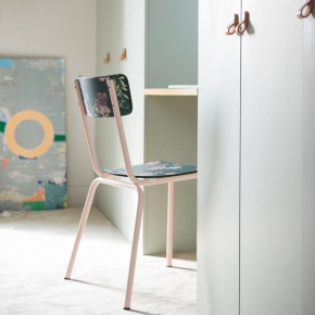 Chaise d’écolier Adulte Suzie Stratifié Dossier & Assise imprimé Tropiques - pieds Rose Poudré