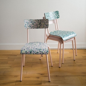 Chaise d’écolier Adulte Suzie Stratifié Dossier & Assise imprimé Minéral Bleu - pieds Rose Poudré