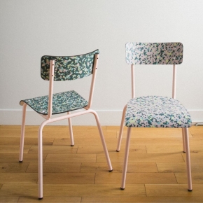 Chaise d’écolier Adulte Suzie Stratifié Dossier & Assise imprimé Minéral Rose - pieds Rose Poudré