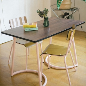Chaise d’écolier Adulte Suzie Stratifié Dossier imprimé French Riviera & Assise uni Ocre - Pieds Rose Poudré