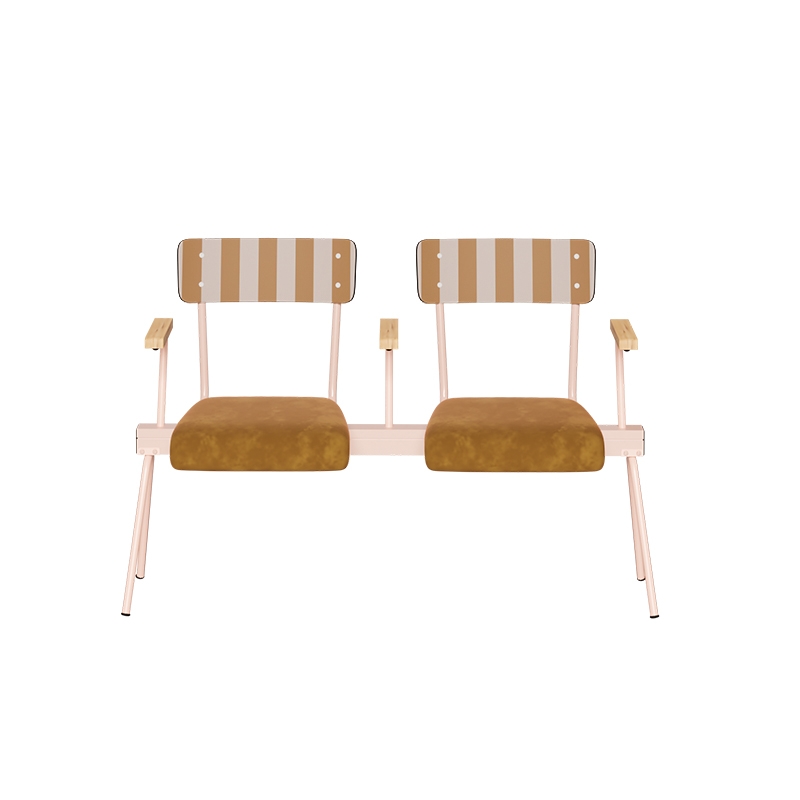 Banc Anouk 2 places - Dossiers French Riviera Ocre & Assises en velours Ocre, Structure & pieds Rose poudré
