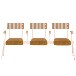 Banc Anouk 3 places - Dossiers French Riviera Ocre & Assises en velours Ocre, Structure & pieds Rose poudré