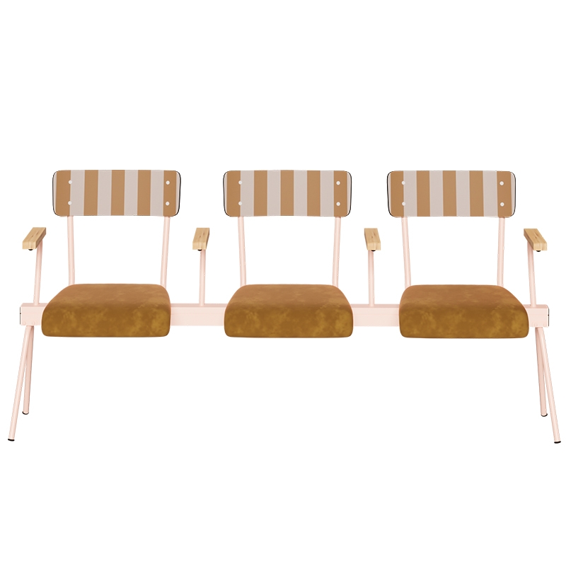 Banc Anouk 3 places - Dossiers French Riviera Ocre & Assises en velours Ocre, Structure & pieds Rose poudré