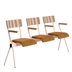 Banc Anouk 3 places - Dossiers French Riviera Ocre & Assises en velours Ocre, Structure & pieds Rose poudré