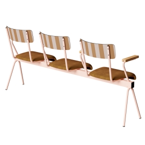 Banc Anouk 3 places - Dossiers French Riviera Ocre & Assises en velours Ocre, Structure & pieds Rose poudré