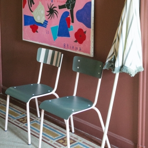 Chaise d’écolier Adulte Suzie Stratifié Dossier imprimé French Riviera & Assise uni Avocado - Pieds Rose Poudré