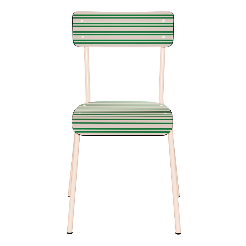 Chaise d’écolier Adulte Suzie Stratifié Dossier & Assise imprimé Saint Trop' Vert - pieds Rose Poudré