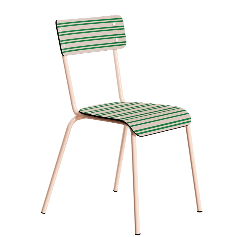 Chaise d’écolier Adulte Suzie Stratifié Dossier & Assise imprimé Saint Trop' Vert - pieds Rose Poudré