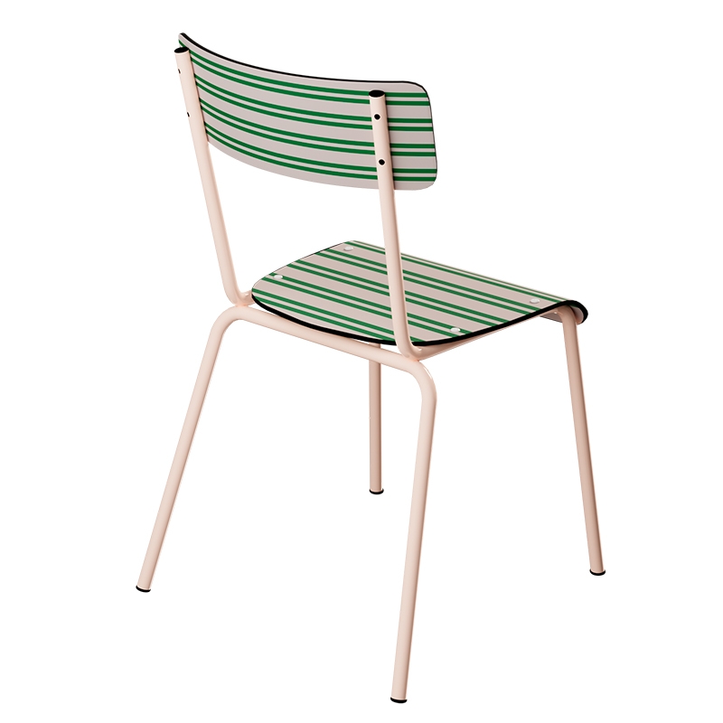 Chaise d’écolier Adulte Suzie Stratifié Dossier & Assise imprimé Saint Trop' Vert - pieds Rose Poudré