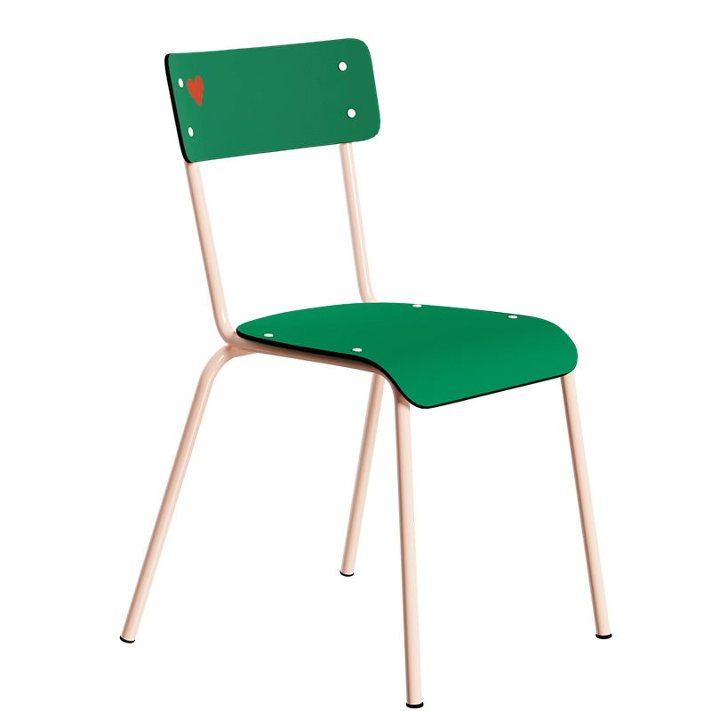 Chaise d’écolier Adulte Suzie Stratifié Dossier & Assise imprimé Amour Vert - pieds Rose Poudré
