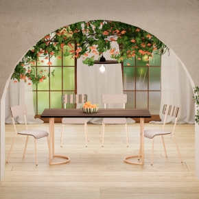 Chaise d’écolier Adulte Suzie Dossier Stratifié Portofino & Assise Stratifié Beige - pieds Rose Poudré