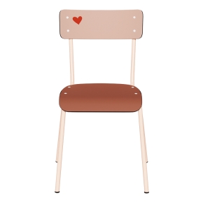 Chaise d’écolier Adulte Suzie Stratifié Dossier imprimé Amour Beige & Assise uni Paprika - pieds Rose Poudré