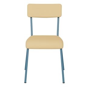 Chaise d’écolier Adulte Suzie Dossier & Assise en Tissu Uni Jaune - Pieds Bleu