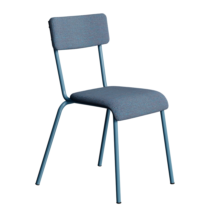 Chaise d’écolier Adulte Suzie Dossier & Assise en Tissu Uni Bleu - Pieds Bleu