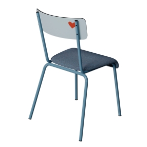 Chaise d’écolier Adulte Suzie bi-matière Dossier imprimé Amour Bleu et Assise en Tissu Uni Bleu - Pieds Bleu