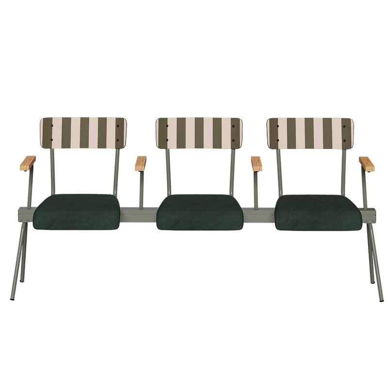 Banc Anouk 3 places - Dossiers French Riviera & Assises en velours côtelé Vert Forêt, Structure & pieds Kaki