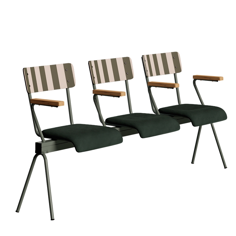 Banc Anouk 3 places - Dossiers French Riviera & Assises en velours côtelé Vert Forêt, Structure & pieds Kaki