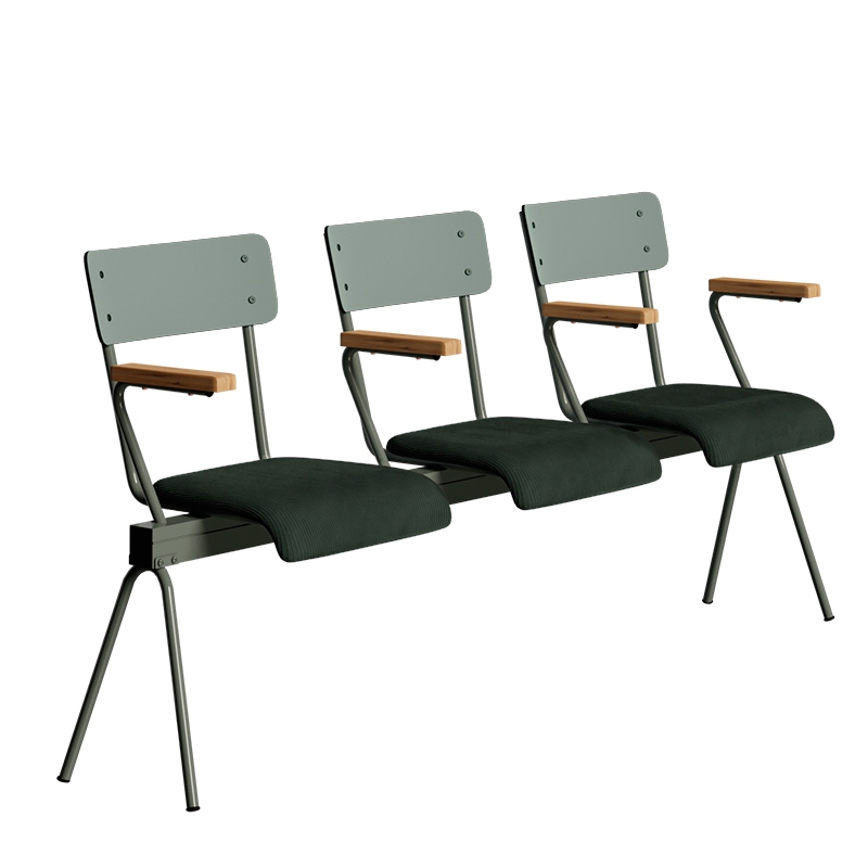 Banc Anouk 3 places - Dossiers Stratifié Uni Kaki & Assises en velours côtelé Vert Forêt, Structure & pieds Kaki
