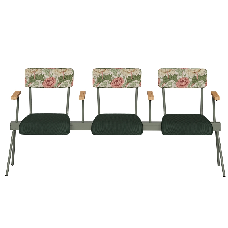 Banc Anouk 3 places - Dossiers en Tissu Bloom & Assises en velours côtelé Vert Forêt, Structure & pieds Kaki