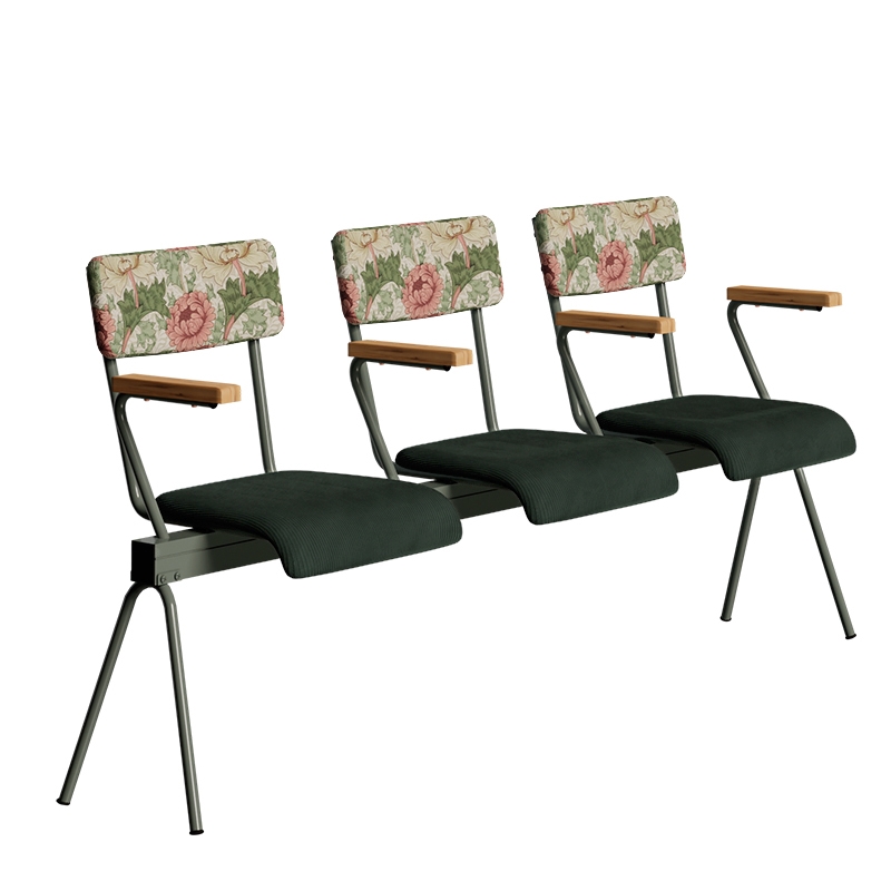 Banc Anouk 3 places - Dossiers en Tissu Bloom & Assises en velours côtelé Vert Forêt, Structure & pieds Kaki
