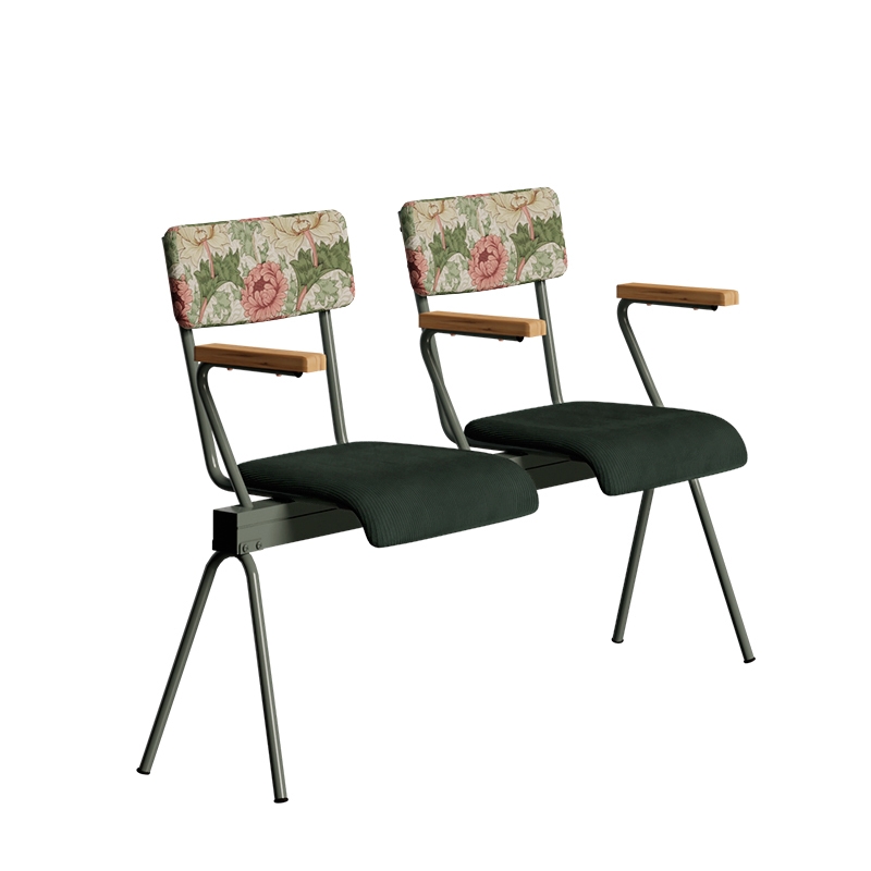 Banc Anouk 2 places - Dossiers en Tissu Bloom & Assises en velours côtelé Vert Forêt, Structure & pieds Kaki