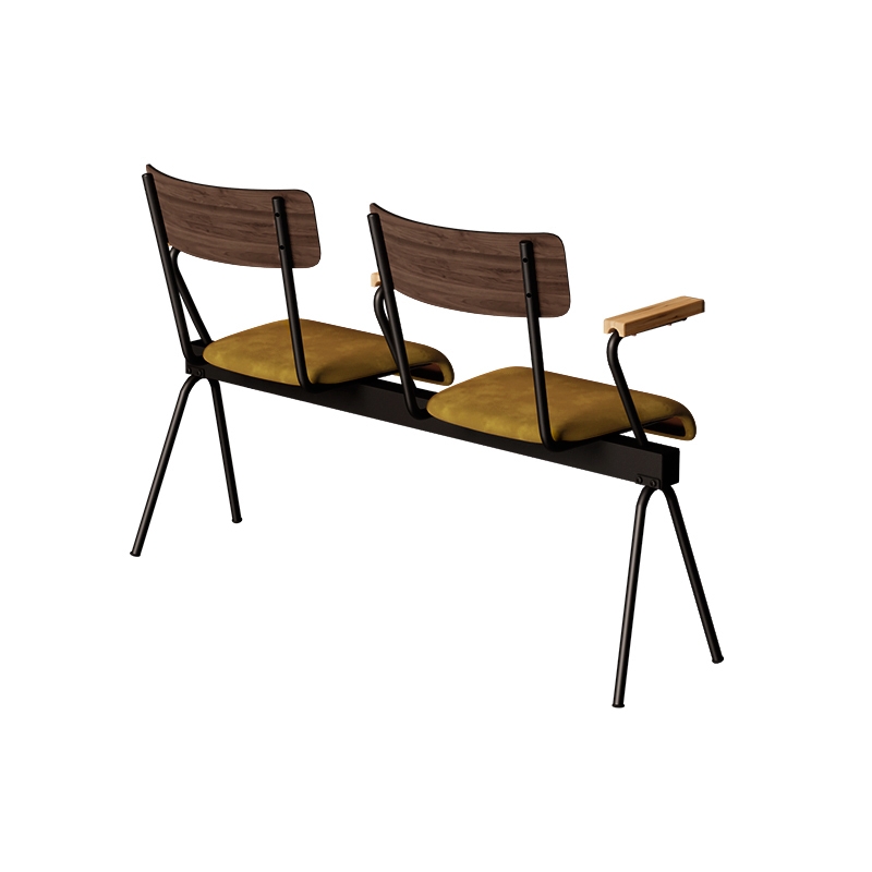 Banc Anouk 2 places - Dossiers Stratifié Bois Foncé & Assises en velours Ocre, Structure & pieds Noirs
