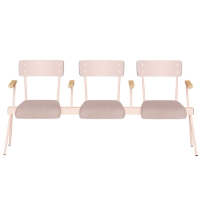 Banc Anouk 3 places - Dossiers Stratifié Uni Rose Poudré & Assises en velours Côtelé Rose Poudré, Structure & pieds Rose poudré