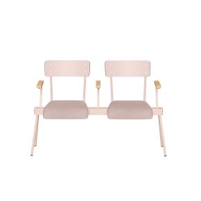 Banc Anouk 2 places - Dossiers Stratifié Uni Rose Poudré & Assises en velours Côtelé Rose Poudré, Structure & pieds Rose poudré