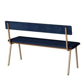 Banc Anita – Dossier et Assise Velours Bleu Marine - Pieds Dorés