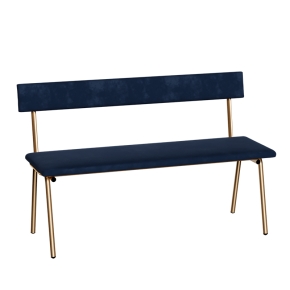 Banc Anita – Dossier et Assise Velours Bleu Marine - Pieds Dorés