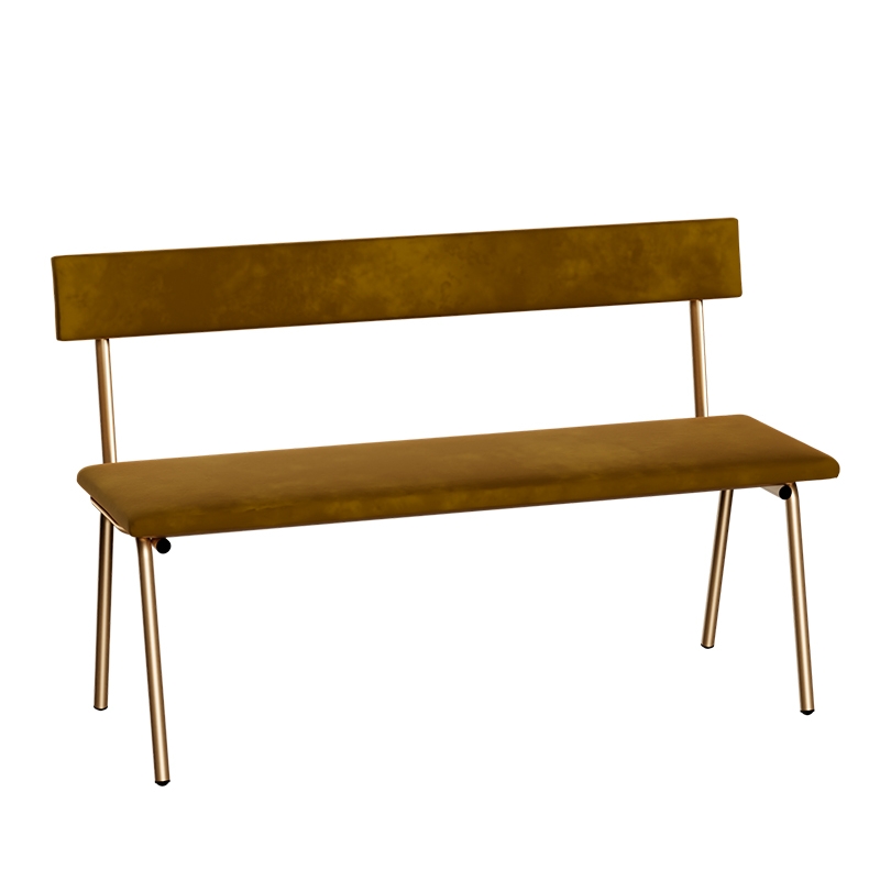 Banc Anita – Dossier et Assise Velours Ocre - Pieds Dorés