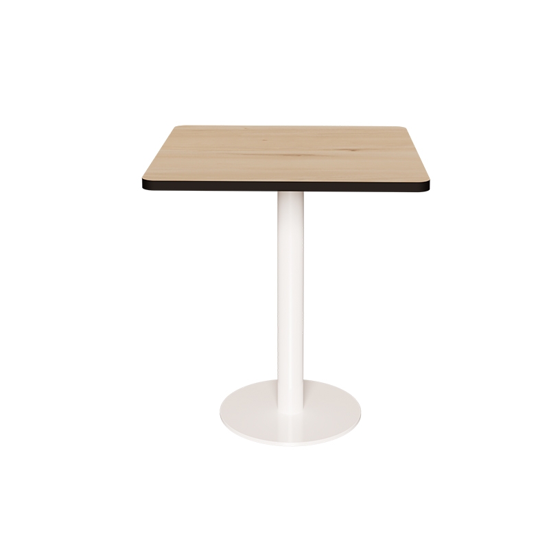 Table Retro Véra - Stratifié Bois Clair - Pied Central Blanc - 70x70