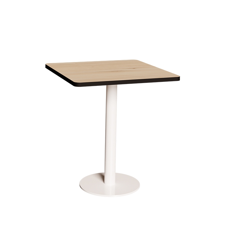 Table Retro Véra - Stratifié Bois Clair - Pied Central Blanc - 70x70