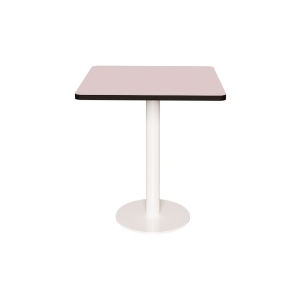 Table Retro Véra - Stratifié Rose Poudré - Pied Central Blanc - 70x70