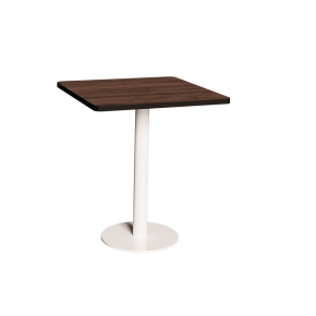 Table Retro Véra - Stratifié Bois Foncé - Pied Central Blanc - 70x70
