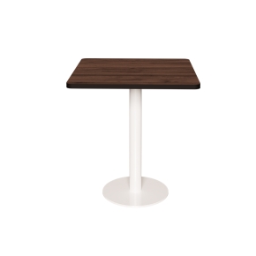Table Retro Véra - Stratifié Bois Foncé - Pied Central Blanc - 70x70