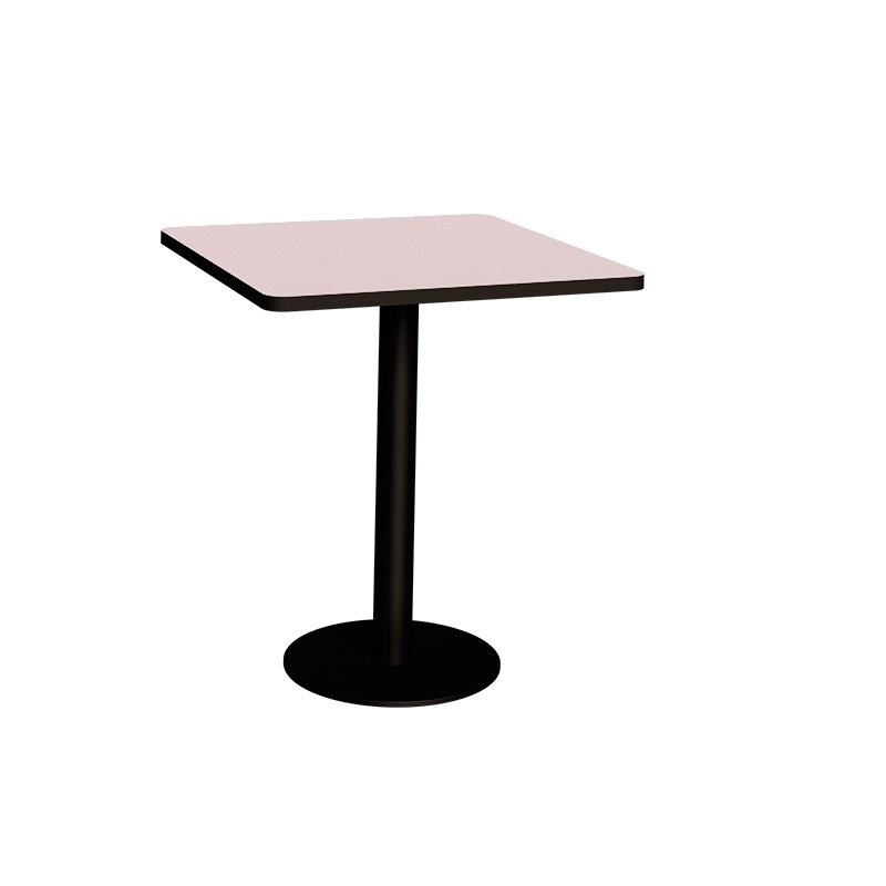 Table Retro Véra - Stratifié Rose Poudré - Pied Central Noir - 70x70
