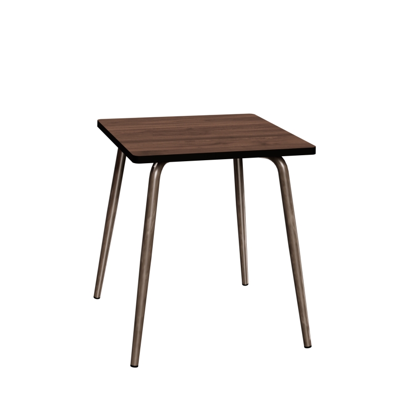 Table Retro Véra Carrée 70x70 – Stratifié Imprimé Bois Foncé - Pieds Bruts