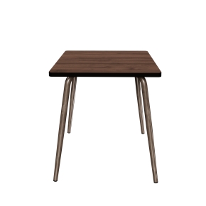 Table Retro Véra Carrée 70x70 – Stratifié Imprimé Bois Foncé - Pieds Bruts