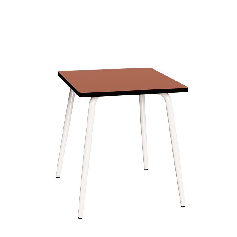 Table Retro Véra Carrée 70x70 – Stratifié uni Paprika - Pieds Blancs