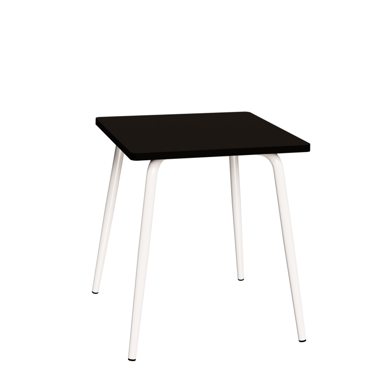 Table Retro Véra Carrée 70x70 – Stratifié uni Noir - Pieds Blancs