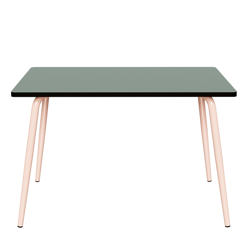 Table Retro Véra 120x70 – uni Kaki - Pieds Rose Poudré