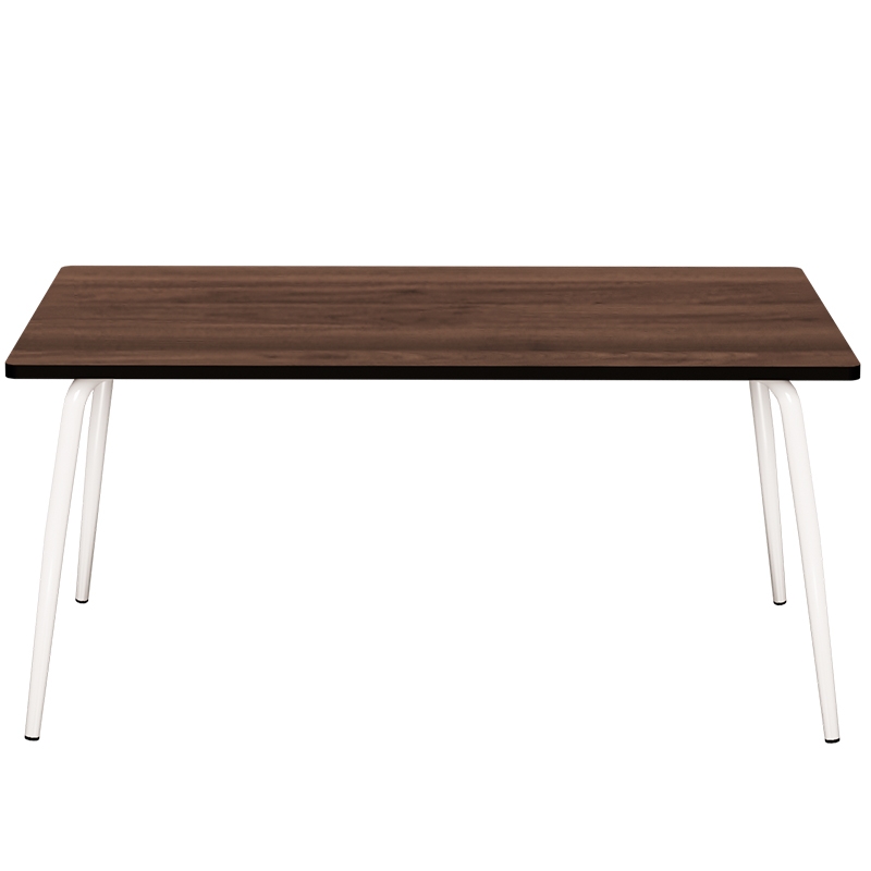Table Retro Véra Rectangulaire 160x80 - Stratifié imprimé Bois Foncé - Pieds Blancs