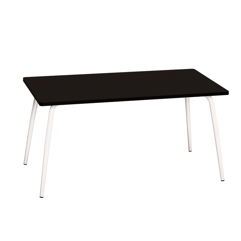 Table Retro Véra Rectangulaire 160x80 - Stratifié uni Noir - Pieds Blancs