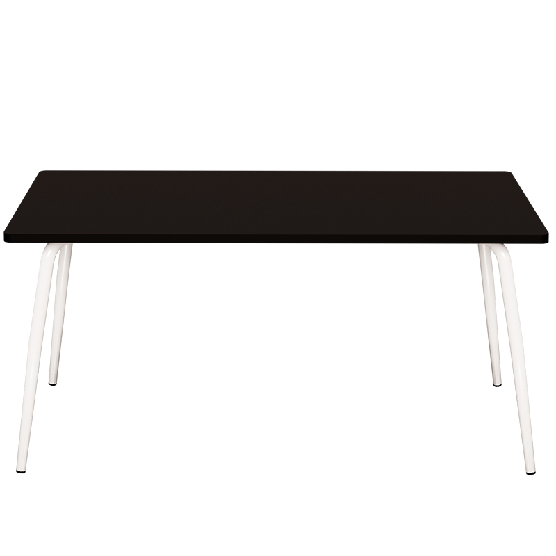 Table Retro Véra Rectangulaire 160x80 - Stratifié uni Noir - Pieds Blancs