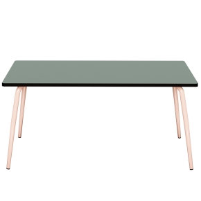 Table Retro Véra Rectangulaire 160x80 – Stratifié Uni Kaki - Pieds Rose Poudré