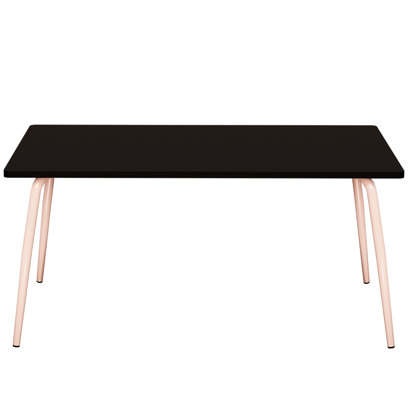 Table Retro Véra Rectangulaire 160x80 – Stratifié Uni Noir - Pieds Rose Poudré