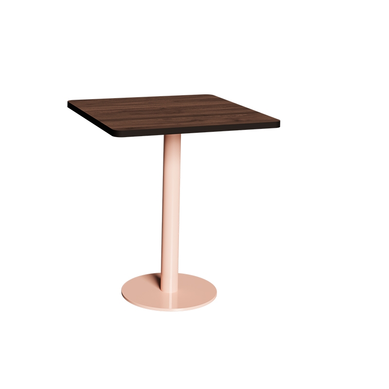 Table Retro Véra - Stratifié Bois Foncé - Pied Central Rose Poudré - 70x70